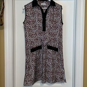 CRACKED WHEAT animal print golf dress. Size large. Black accents.